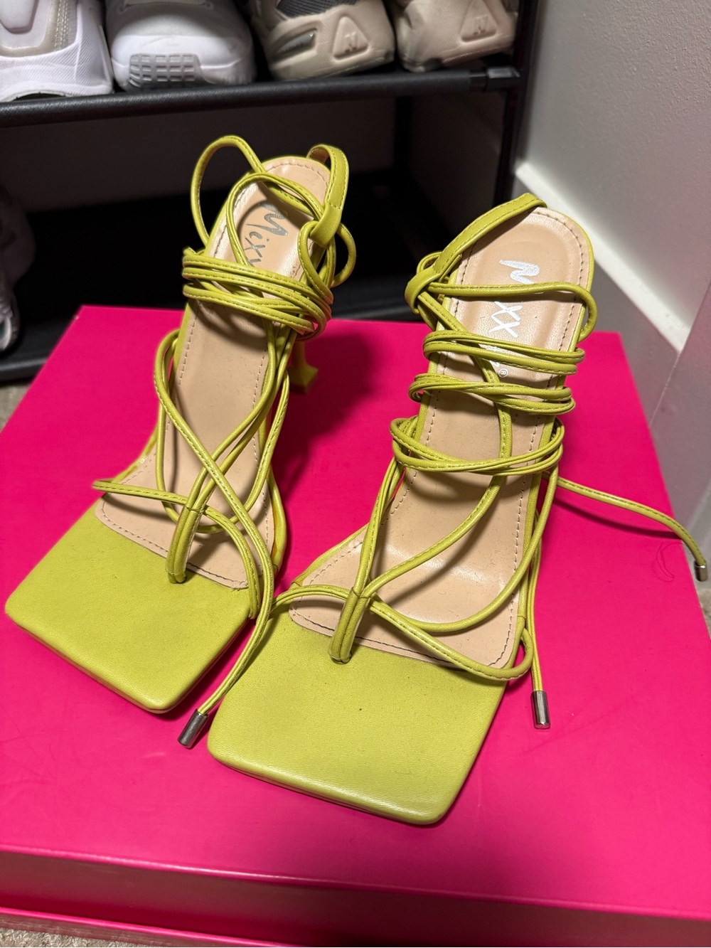 Strappy Lace-Up Heels in Lime Green